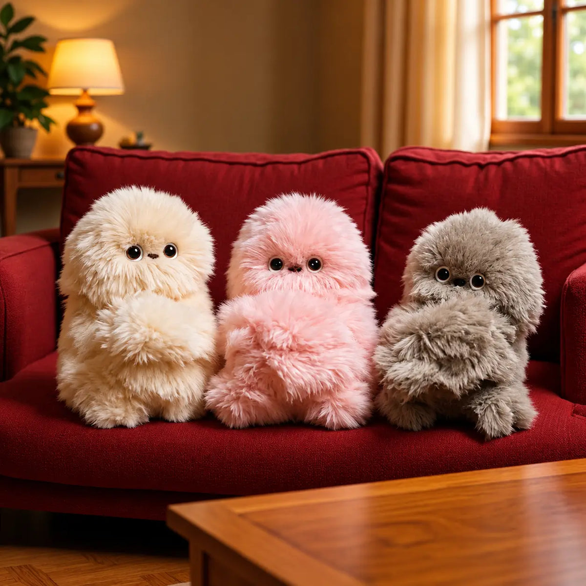 Pink ivory and gray interactive fluffy bag charms
